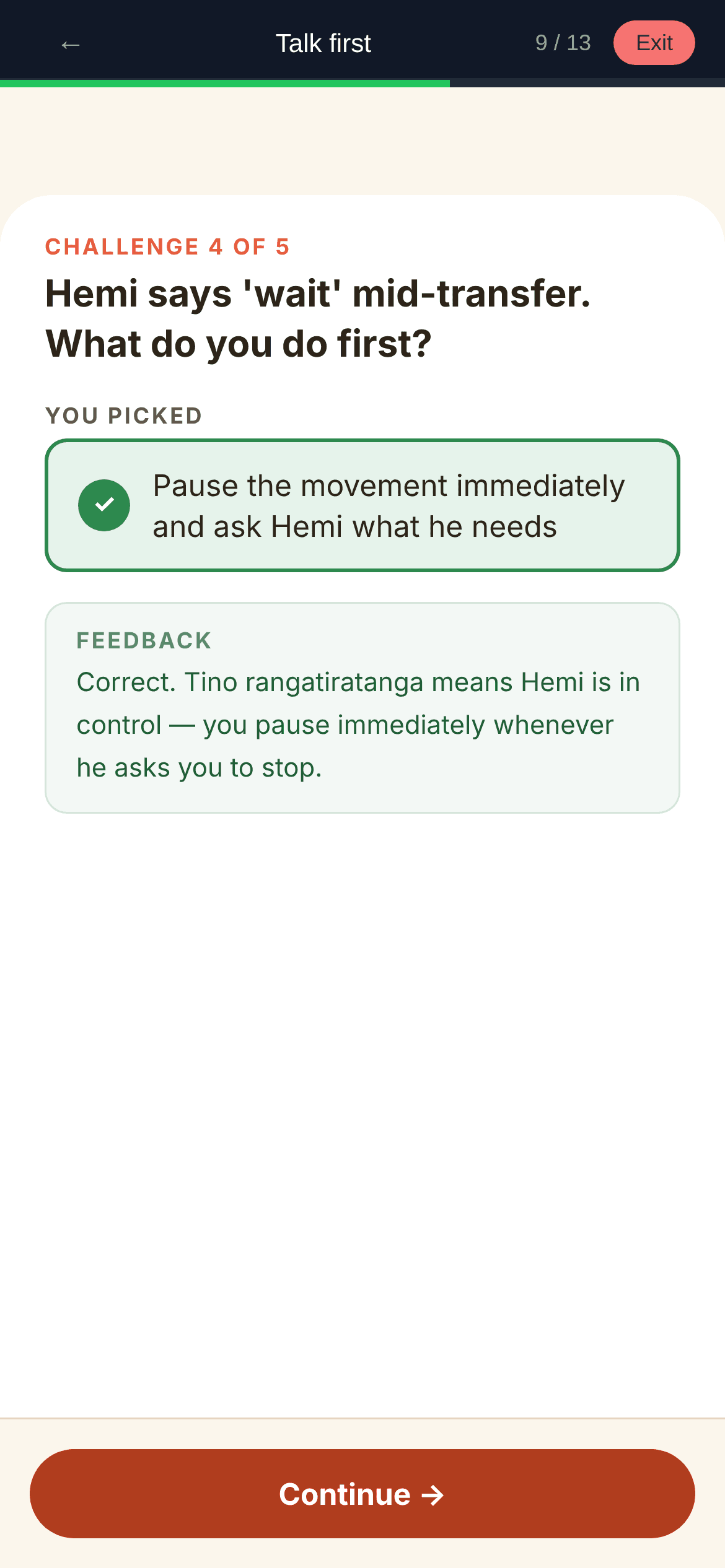 A Fern question answered correctly, with feedback explaining why